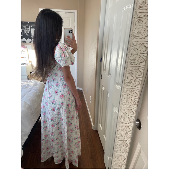 Puff Sleeve High Slit Floral Print Dress - Picture 4 of 9